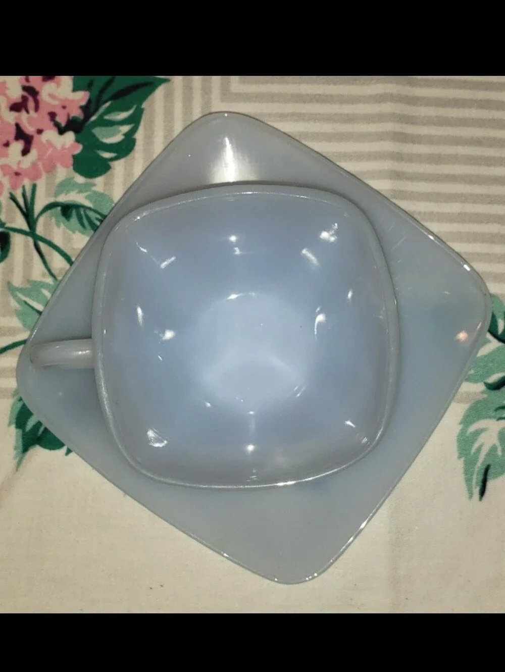Vintage Mid-Century Azurite Delphite Blue Milk Glass Tea Cup & Saucer Set